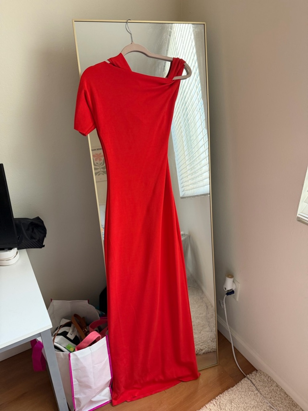 Asymmetrical Red Maxi Dress with One-Shoulder Detail